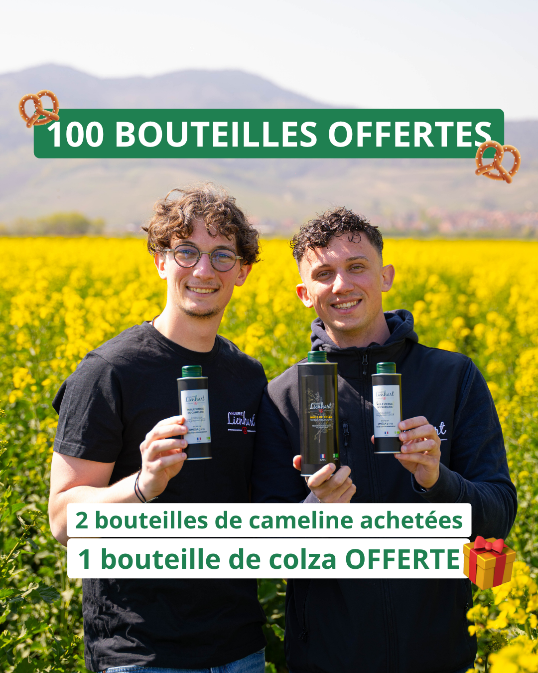2 bouteilles de cameline achetées = 1 bouteille de colza offerte